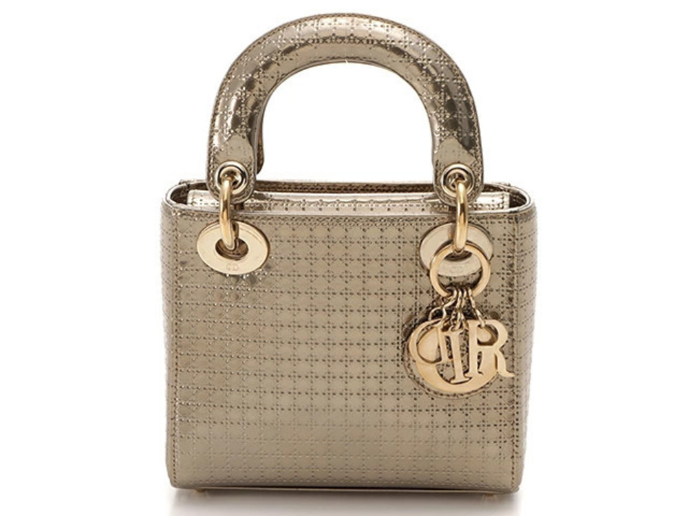Christian Christian Dior Metallic Microcannage Lady Christian Dior handbag Gold